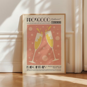 Prosecco Print, Cheer Print, French Retro, Kitchen Decor, Food Art, Mid Century Modern, Eat Sign, Rome, Italy Art, Housewarming