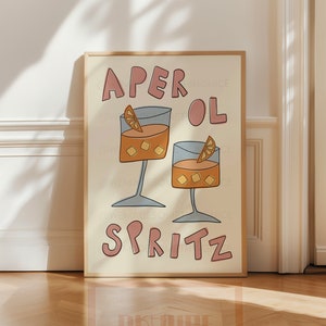 Aperol Spritz Poster, Trendy Wall Art, Apartment Decor, Retro Wall Art, Kitchen Wall Art, Pink Wall Art, Y2K Room Decor