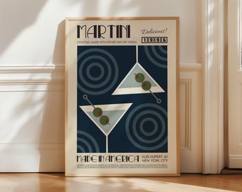 Lámina artística de cóctel Martini / Decoración vintage para bar
