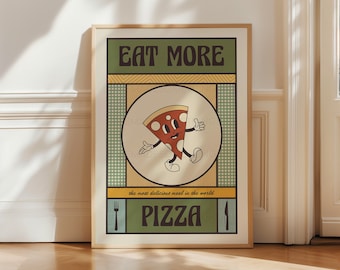 Funny Pizza Print | Retro Kitchen Wall Art | Italian Food Decor