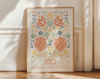 Leo Zodiac Wall Art Print | Astrology Decor | Celestial Star Sign Gift