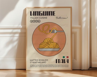 Linguine Print | Italian Food Wall Art | Kitchen Decor Poster