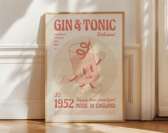 Gin and Tonic Wall Art Print | Cocktail Kitchen Decor | Home Bar Poster | Gin Lover Gift | Drinks Wall Art