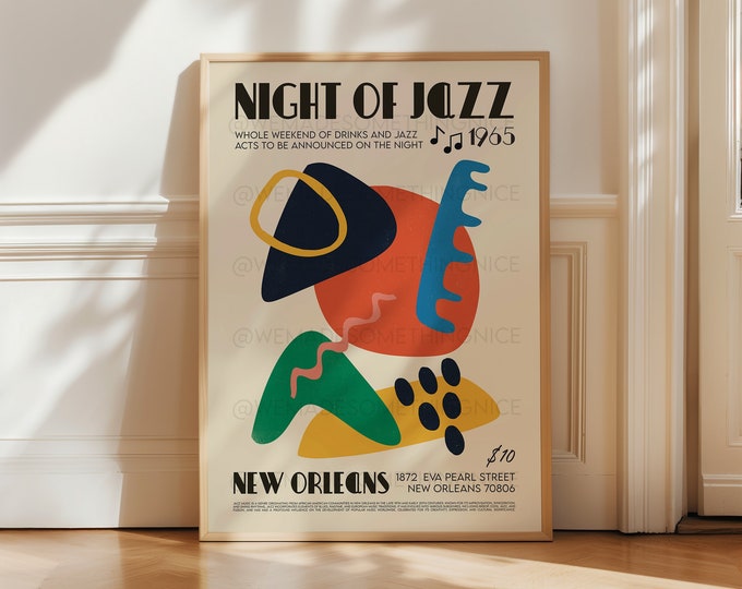 Retro Jazz Wall Art Print | Vintage Music Poster | Mid Century Home Decor