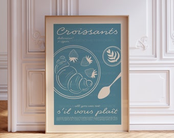 Croissant Poster, Modern Kitchen Decor, Kitchen Art, French croissant poster, Breakfast Print, Retro Wall Art,