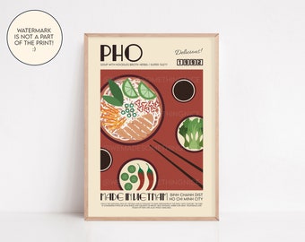 Pho Poster, Food Print, Modern Kitchen Decor, Japanese, Korean Food, Chef Print, Bar Art, Exhibition Poster, Retro Art, Vietnam