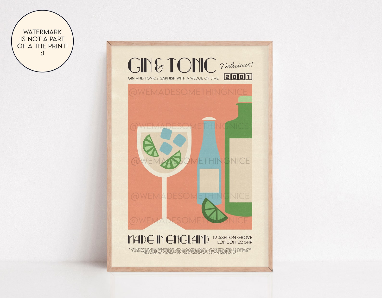 Gin and Tonic Print Gin Poster Kitchen Decor Bar Art Etsy