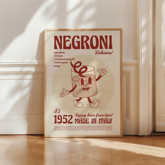 Negroni Print | Retro Kitchen Decor | Vintage Cocktail Art