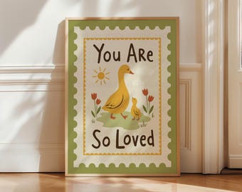 You Are So Loved Nursery Print | Mama Duck Print | Baby Shower Gift | Green