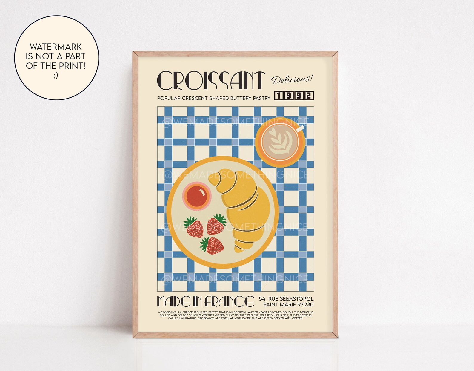 French Croissant Poster Food Print Modern Kitchen Decor - Etsy