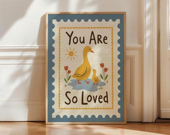 You Are So Loved Nursery Print | Goose Nursery Wall Art | Baby Shower Gift | Blue Colour