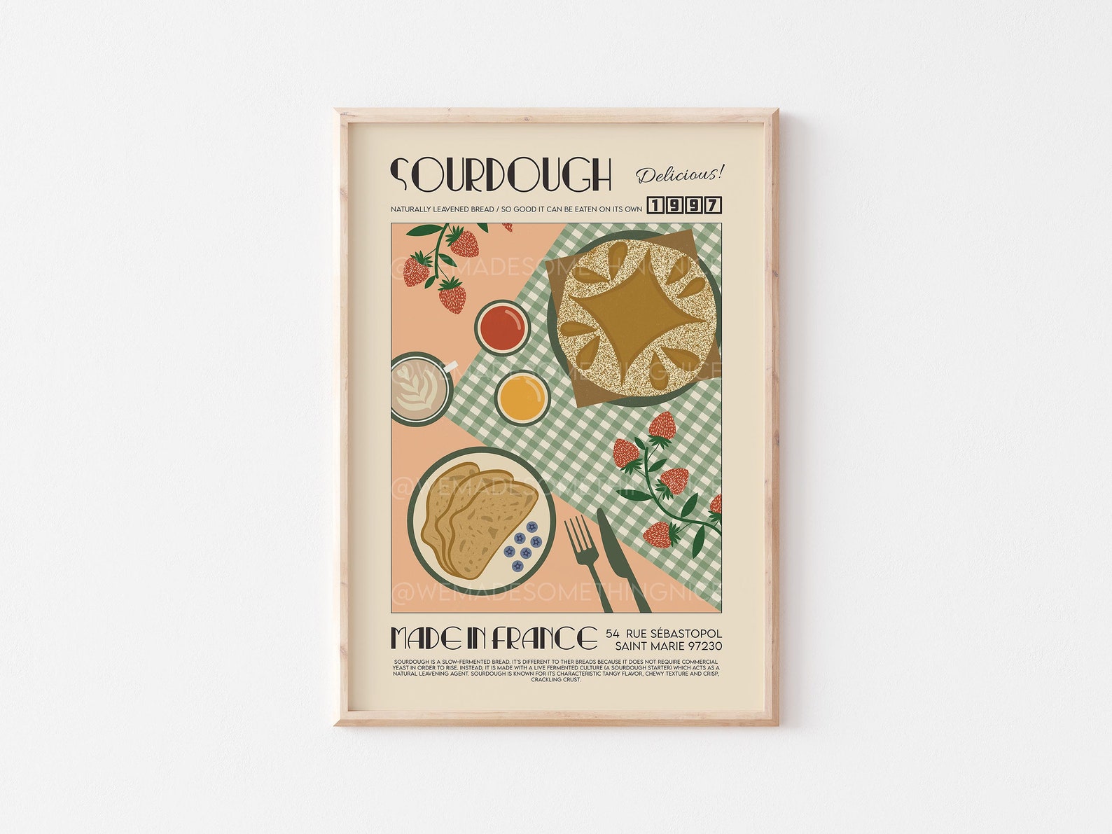 Sourdough Print Food Poster Modern Kitchen Decor Retro | Etsy