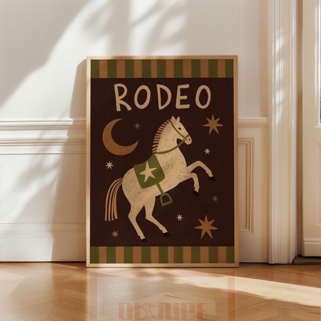 Rodeo Horse Wall Art Print, Western Poster Cowboy Illustration ...