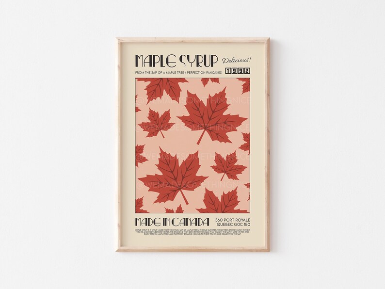 Maple Syrup Poster Food Print Modern Kitchen Decor Retro Etsy