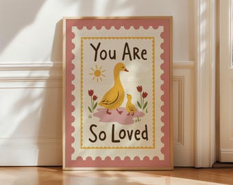 You Are So Loved Nursery Print | Mama Duck Print | Baby Shower Gift | Pink