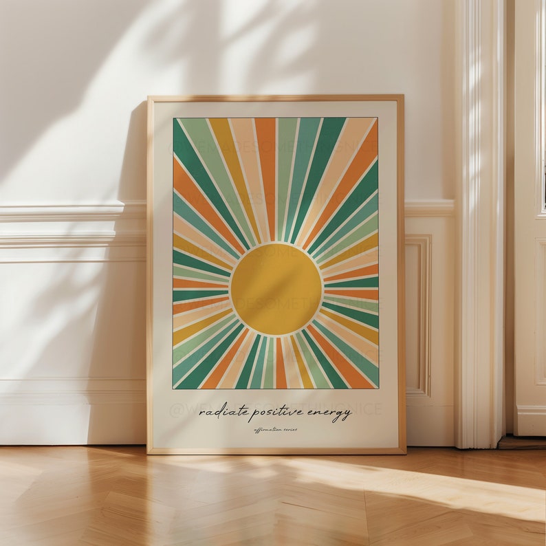 Radiate Positive Energy Print, Motivation Poster, Inspirational Art, Affirmation print, Mindfulness cards, Positive wall art, Bedroom, Gift imagem 1