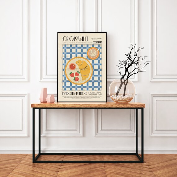 French Croissant Poster, Food Print, Modern Kitchen Decor, Retro Poster,  Pop Art, Kitchen Art, Exhibition Poster, Housewarming 