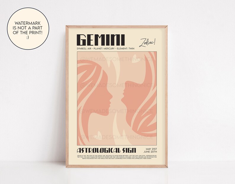 Gemini Poster Horoscope Print Astrological Wall Art Etsy