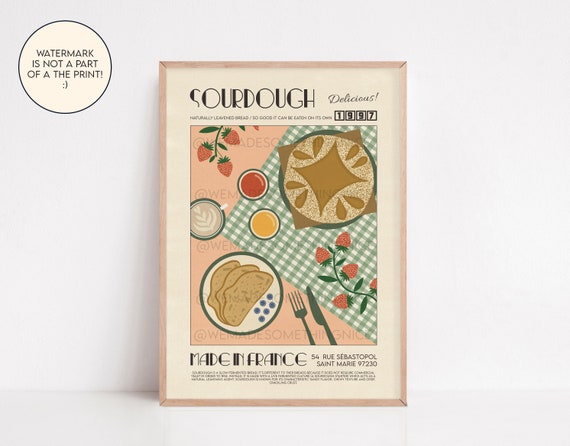 Sourdough Print Food Poster Modern Kitchen Decor Retro | Etsy UK