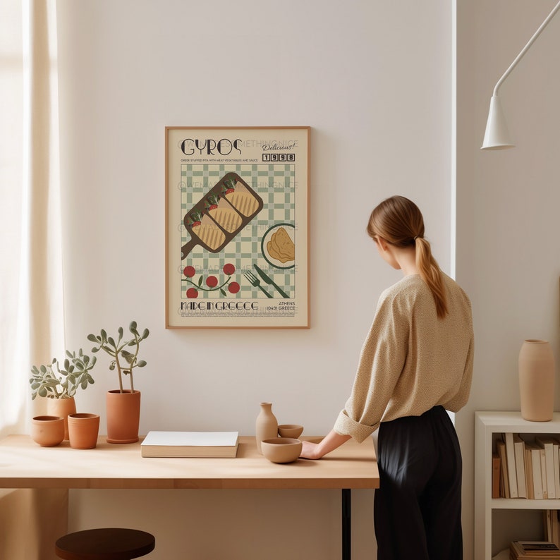Gyro Kitchen Layout Gyros Print, Kitchen Art, Kitchen Poster, Kitchen Print, Greece Poster ...