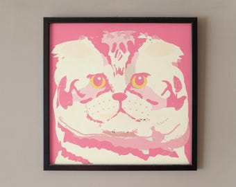 Pop Art Cat Print: Bold Pink Feline Portrait (Digital Download)