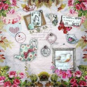 4 x Rosa Vintage Papierservietten, Decoupage, Collage, Mischtechnik und Kartenherstellung.