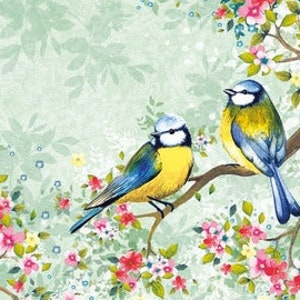 Guardanapos de papel x 4 para decupagem e artesanato Pássaro Chapim Azul 33cm x 33cm