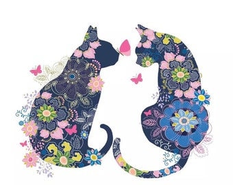 Paper Napkin x 4 for decoupage and crafts Blue Flower Cats
