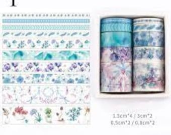 Washi Tape 10 pieces  Kawaii Flower Masking Tape Blue Flowers