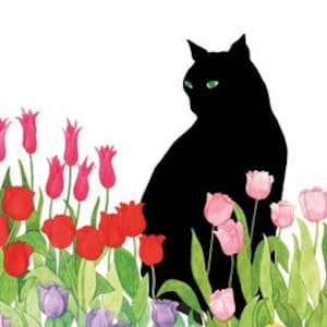 Serviettes en papier x4 découpage artisanat 33cm x 33cm Chat noir Tulipes