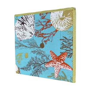 Tovaglioli di carta x4 decoupage artigianato 33cm x 33cm Corallo Blu