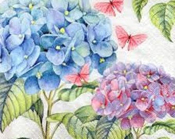 Papieren servet voor decoupage/ambachten 33cm x 33cm hortensia