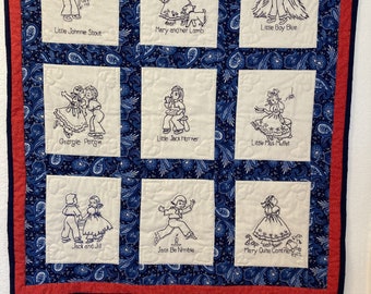 Nursery Rhyme (Victorian style) hand embroidered/hand quilted wall hanging/quilt