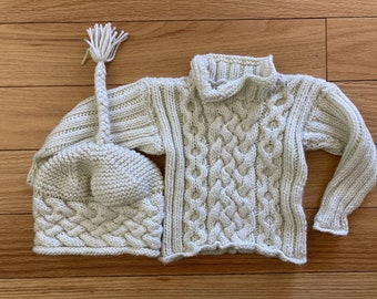 Aran Style Child's Sweater and Matching Hat