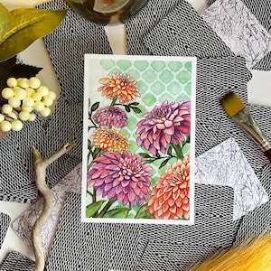 Multicolored Dahlias art print. dahlia art, dahlia painting, floral wall art ,flower painting, dahlia watercolor, floral watercolor.