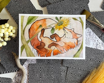 Sunflower fox. fox décor, animal art print, fox lovers gift, woodland nursery, sunflower art, fox wall art, fox nursery, fox art cute.