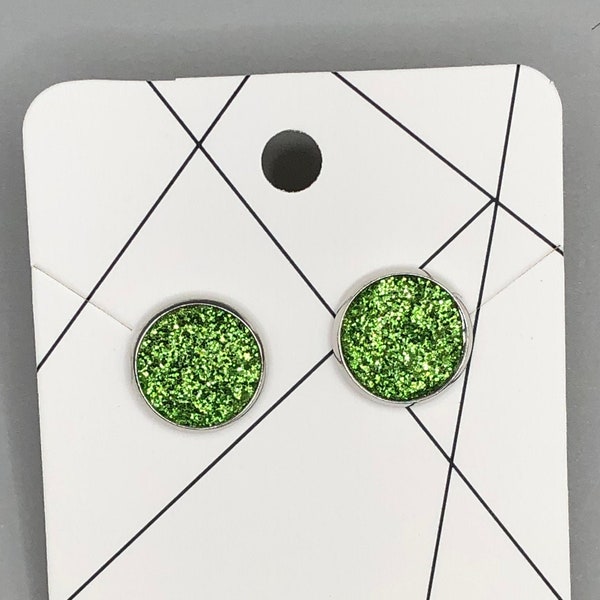 Green Glitter Stud Earrings