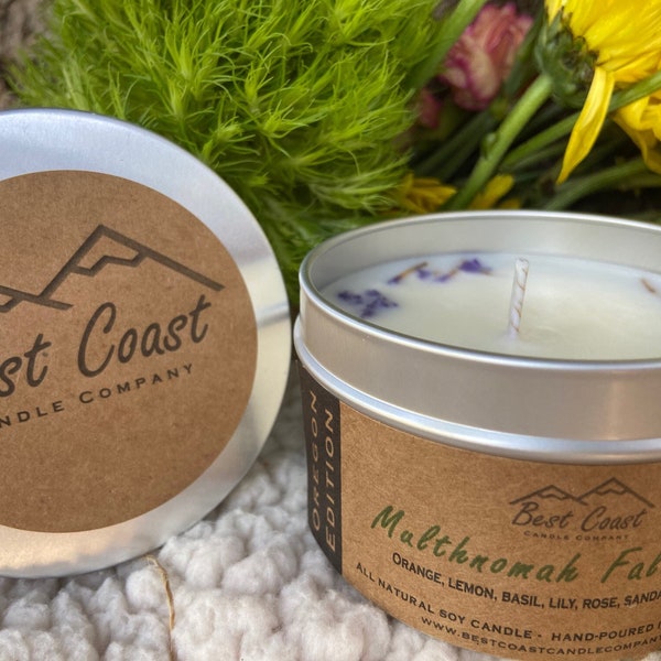 Soy Candle - Multnomah Falls - Oregon - PNW - Columbia River Gorge - gifts - travel - candles - hand poured - wooden wick - container - rain