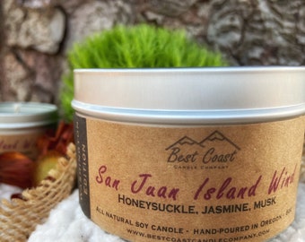 Soy Candle - San Juan - Washington - west coast - honeysuckle - PNW - gifts - travel - candle - hand poured - wooden wick - container candle