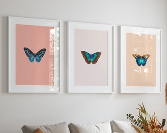 Butterfly Gallery Printable Art, Farmhouse nursery decor, Girl&#39;s Room Decor, Butterfly Wall Art, Butterfly Art Set, Instant Download