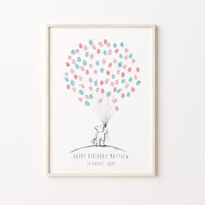 Baby Bear Guest Book, PRINTABLE GUEST BOOK, Birthday Fingerprint Balloon, Customizable Guest Book, Sketch Bear Thumbprint Tree, Shower Book