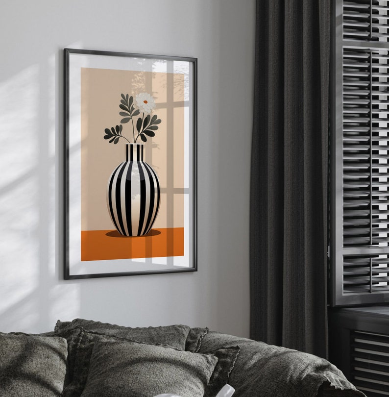 Striped Vase with White Flower Poster, Printable Art, Modern Home Decor, Botanical Poster, Minimalist Design, Contemporary Wall Art image 4
