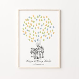 Up House Thumbprint Guest Book, STAMPABILE, Wedding Fingerprint Decor, Up House Sketch Thumbprint Balloon, Family Fingerprint Guest Book