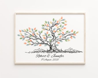 Sketch Thumbprint Tree, PRINTABLE GUEST BOOK, Wedding Fingerprint Tree, Ink Painting Thumbprint Tree, Family Fingerprint Tree