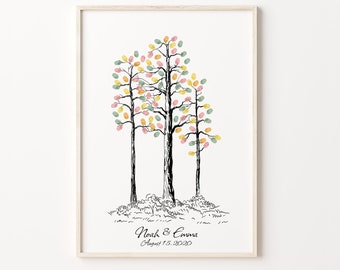 Sketch Thumbprint Tree, PRINTABLE GUEST BOOK, Wedding Fingerprint Tree, Tree With Leaves Thumbprint Tree, Family Fingerprint Tree