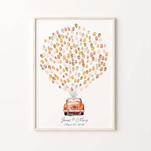 Classic Red Car Watercolor Wedding Fingerprint Guest Book, PRINTABLE, Unique Wedding Keepsake, Customizable Guestbook Alternative