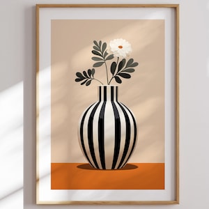 Striped Vase with White Flower Poster, Printable Art, Modern Home Decor, Botanical Poster, Minimalist Design, Contemporary Wall Art image 1