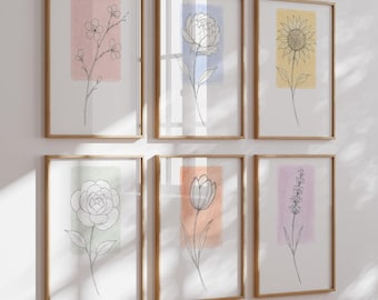 Botanical Line Art Prints: Minimalist Gallery Wall Set (Digital Download)