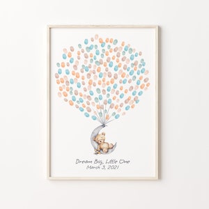 Bébé Ours sur la Lune, Livre d’or, LIVRE D’OR IMPRIMABLE, Ballon d’empreinte digitale d’anniversaire, Livre d’or d’ours à l’aquarelle, Arbre à empreintes digitales d’ours
