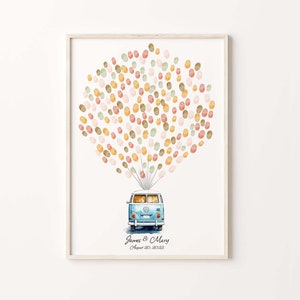 Libro degli ospiti delle impronte digitali del matrimonio dell'autobus VW vintage, STAMPABILE, decorazione delle impronte digitali del matrimonio, palloncino con impronte digitali dell'auto nuziale, ricordo unico